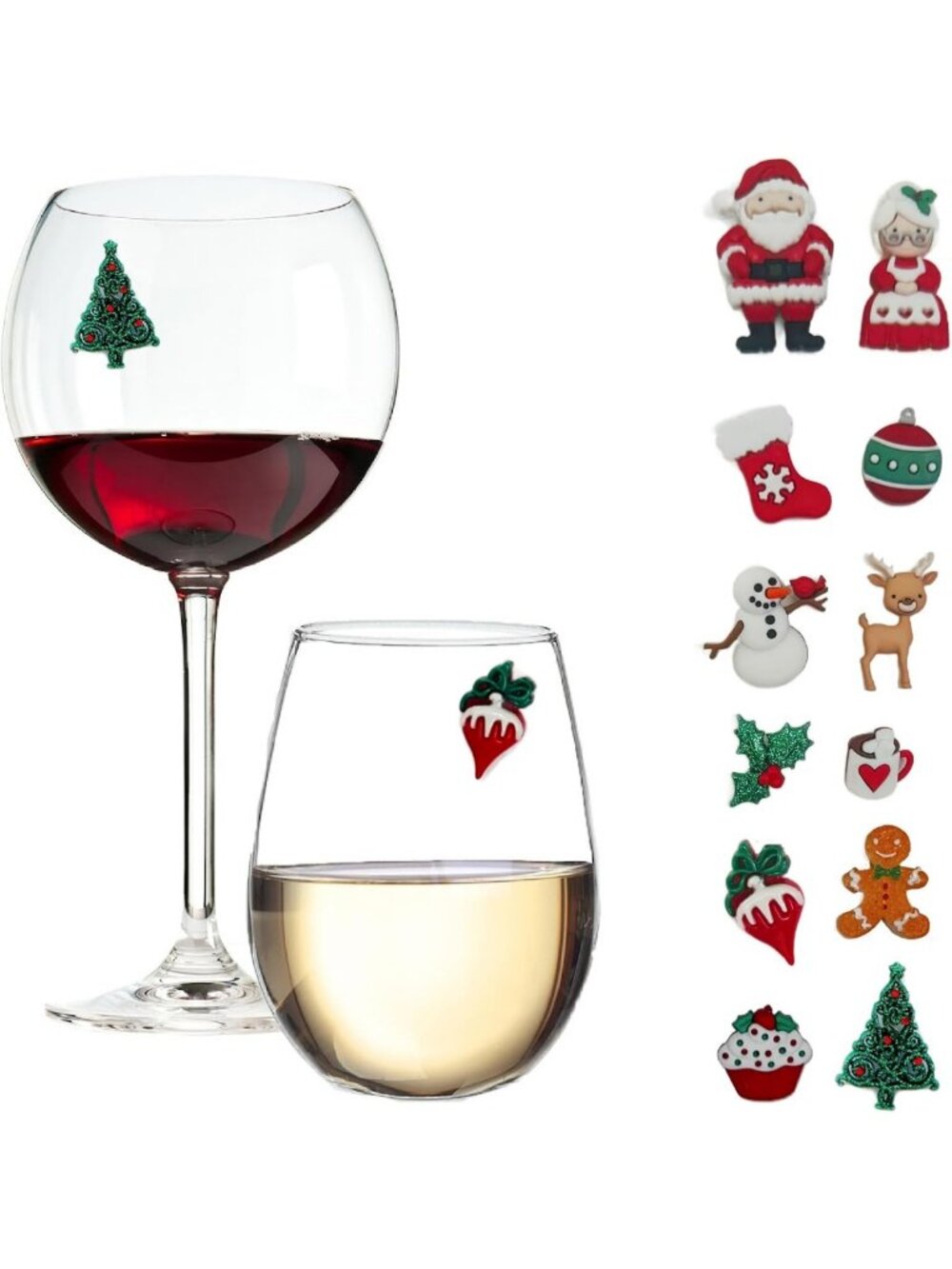 Festive Holiday Magnetic Wine Glass Charms Set of 12 - Perfect for Christmas